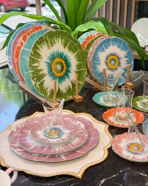 30 Parça Daisy Color Mix Servis Pasta Çay Takımı Gold ürün görseli 1