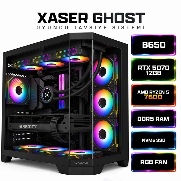 Xaser Ghost X250 Ryzen 5 7600 16GB Ram 512GB M.2 NVMe SSD 12GB RTX5070 Sıvı Soğutmalı Oyuncu Bilgisayarı ürün görseli 1