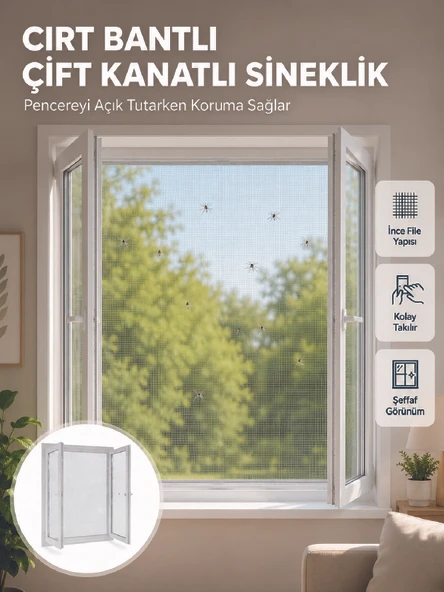 Pencere ve Balkon İçin Çift Kanatlı Sinek Koruma Sinekliği - Lisinya ürün görseli 1