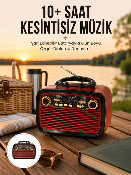 Bluetooth Hoparlör Ahşap Renk Vintage Işıklı Nostaljik Radyo Fm Ahşap Görünümlü Yeni Nesil - Lisinya ürün görseli 1