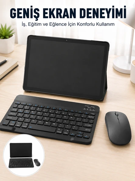 Android İşletim Sistemli SIM Kart Girişli Tablet Bluetooth Klavye Mouse Seti Mobil İnternet Destekli - Lisinya ürün görseli 1