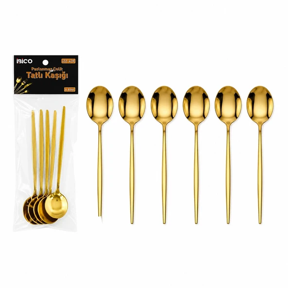 6 Parça Tatlı Kaşığı Seti - Gold Renk - Paslanmaz Çelik ürün görseli 1
