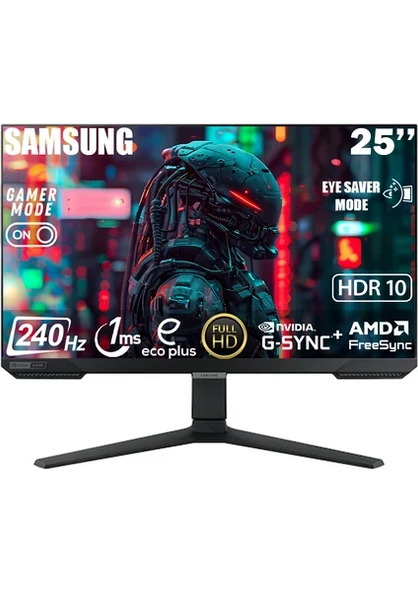 Samsung Odyssey G4 LS25BG400EUXUF 24.5" 240Hz 1Ms HDMI+DP HDR FullHD G-Sync FreeSync IPS Pivot Vesa Monitör ürün görseli 1