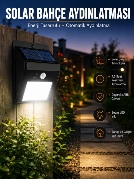 Solar Lamba Giriş, Bahçe Yol Avlu Hareket Sensörlü Led Parlak Gece Su Geçirmez - Lisinya ürün görseli 1