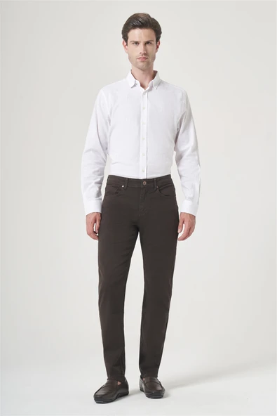 Kahverengi 5 Cep Gabardin Slim Fit Pamuklu Denim Jean Kot Pantolon 1003260317 ürün görseli 1
