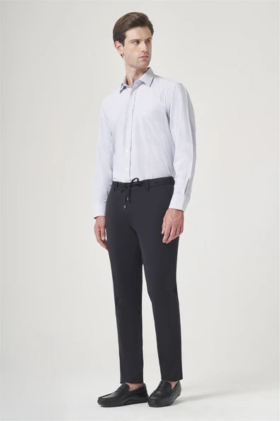 Lacivert Yan Cep Düz Paça Örme Lastikli Slim Fit Beli Lastikli Jogger Pantolon 1003260164 ürün görseli 1