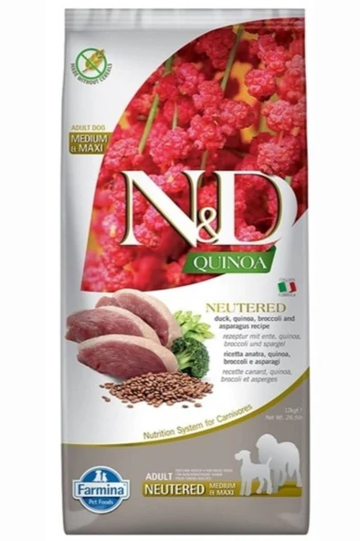 N&D Quinoa Kısırlaştırılmış Ördek ve Brokoli Büyük ve Orta Irk Yetişkin Köpek Maması 12 Kg ürün görseli 1