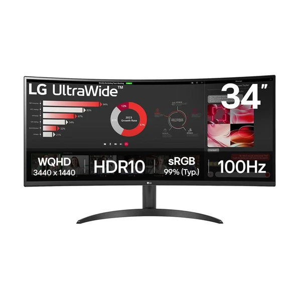LG UltraWide 34WR50QK-B 34" 5 ms WQHD Curved 100 Hz Monitör ürün görseli 1