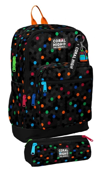 Coral High Okul Sırt Çantası ve Kalemlik Seti - Siyah Petek Desenli Erkek Çocuk SETYGN33210C ürün görseli 1