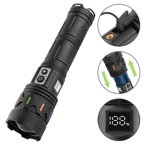 İdragon AF002 Ultra Güçlü LED El Feneri - P360 Lazer Odaklama & Acil Durum Powerbank Fonksiyonlu Fener ürün görseli 1