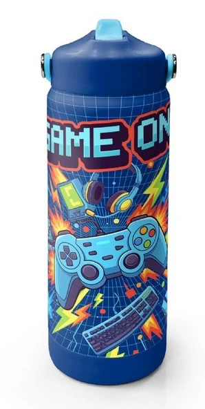 Coral High 650 ml Erkek Çocuk Lacivert Turuncu Joystick Baskılı Çelik Suluk/Matara (Pipetli) 38333 ürün görseli 1