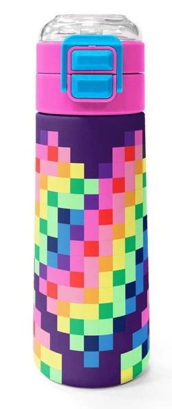 Coral High 500 ml Kız Çocuk Mor Piksel Kalp Desenli Çelik Termos Matara - Okul Suluğu ürün görseli 1