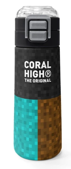 Coral High 500 ml Erkek Çocuk Siyah Yeşil Kahverengi Craft Desenli Çelik Termos Matara - Okul Suluğu ürün görseli 1