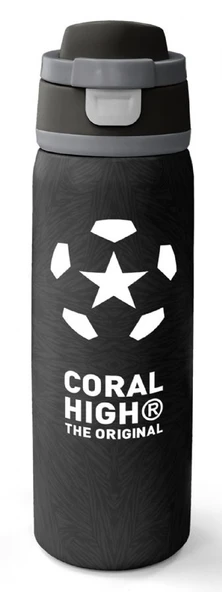 Coral High 800 ml Erkek Çocuk Siyah Beyaz Futbol Baskılı Pipetli ve Direkt İçim Çelik Termos/Matara - 38558 ürün görseli 1