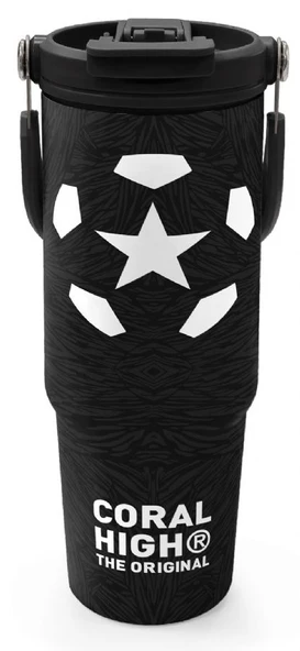 Coral High 900 ml Erkek Çocuk Siyah Beyaz Futbol Baskılı Çelik Termos /Matara - 38722 ürün görseli 1