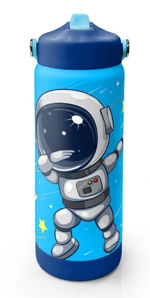 Coral High 650 ml Erkek Çocuk Lacivert Mavi Astronot Desenli Çelik Suluk/Matara (Pipetli) 38389 ürün görseli 1