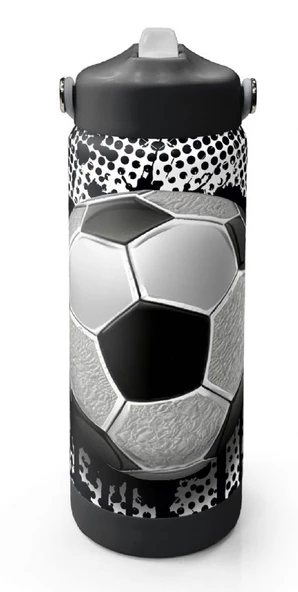 Coral High 650 ml Erkek Çocuk Siyah Beyaz Futbol Desenli Çelik Suluk/Matara (Pipetli) 38390 ürün görseli 1