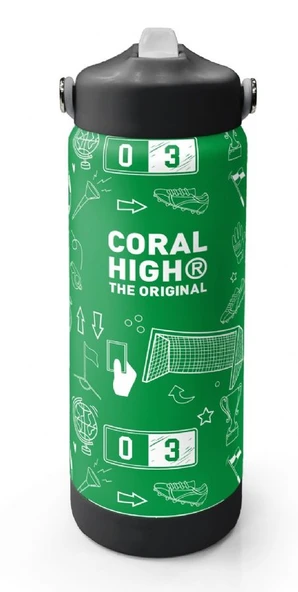 Coral High 650 ml Erkek Çocuk Yeşil Futbol Baskılı Çelik Suluk/Matara (Pipetli) 38329 ürün görseli 1