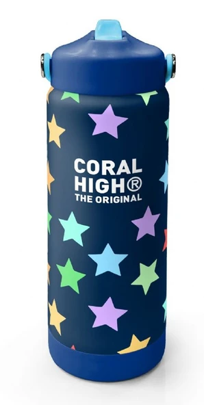 Coral High 650 ml Kız Çocuk Lacivert Yıldız Desenli Çelik Suluk/Matara (Pipetli) 38309 ürün görseli 1