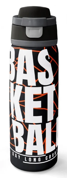 Coral High 800 ml Erkek Çocuk Siyah Basketbol Baskılı Pipetli ve Direkt İçim Çelik Termos/Matara - 38528 ürün görseli 1
