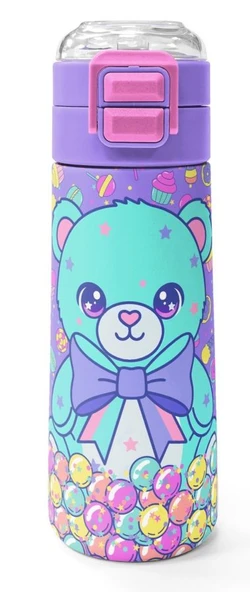Coral High 500 ml Kız Çocuk Mor Yeşil Ayıcık Desenli Çelik Termos Matara - Okul Suluğu ürün görseli 1
