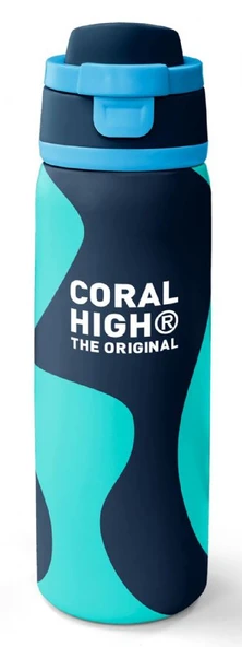 Coral High 800 ml Erkek Çocuk Lacivert Turkuaz Renkli Çizgili Pipetli ve Direkt İçim Çelik Termos/Matara - 38546 ürün görseli 1