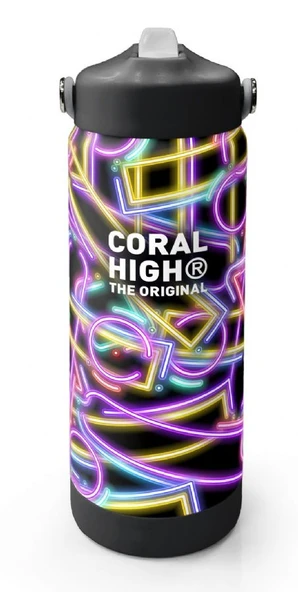 Coral High 650 ml Kız Çocuk Siyah Çok Renkli Neon Desenli Çelik Suluk/Matara (Pipetli) 38330 ürün görseli 1