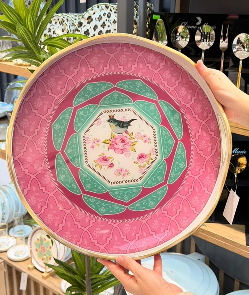 Lüks Akrilik Yuvarlak Tepsi Karnaval Pink 40*5 ürün görseli 1