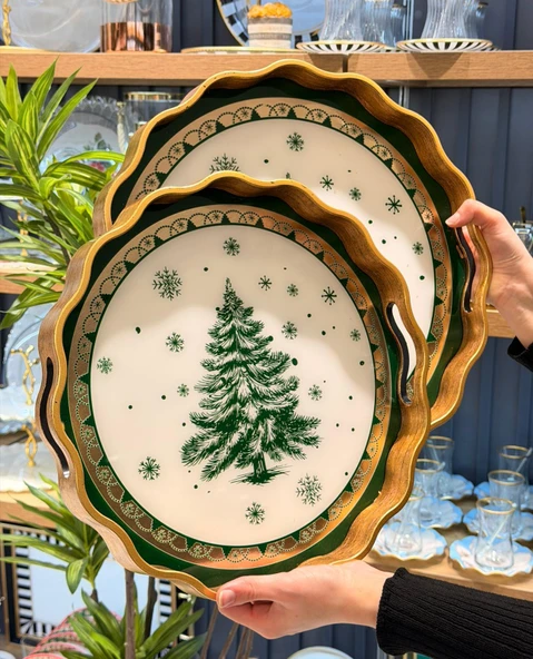 2li Winter Leaf Papatya Lüks Tepsi ürün görseli 1