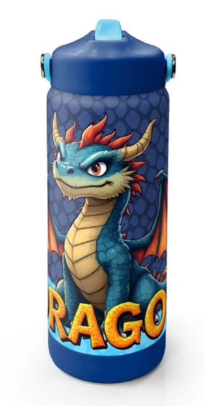 Coral High 650 ml Erkek Çocuk Mavi Sarı Dragon Desenli Çelik Suluk/Matara (Pipetli) 38313 ürün görseli 1
