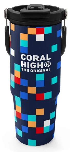 Coral High 900 ml Erkek Çocuk Lacivert Çok Renli Geometrik Desenler Çelik Termos /Matara - 38707 ürün görseli 1