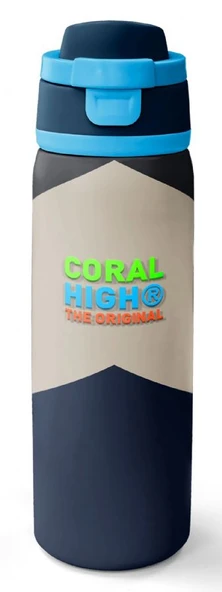 Coral High 800 ml Erkek Çocuk Lacivert Bej Renkli Çizgili Pipetli ve Direkt İçim Çelik Termos/Matara - 38553 ürün görseli 1