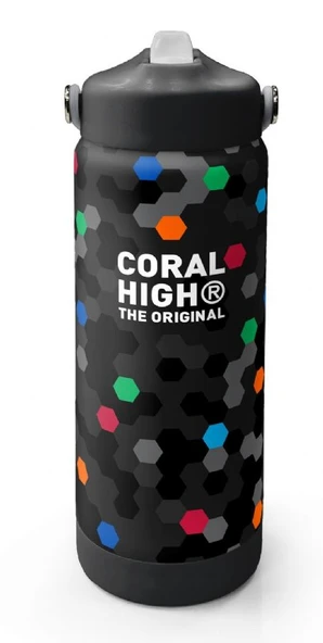 Coral High 650 ml Erkek Çocuk Siyah Petek Desenli Çelik Suluk/Matara (Pipetli) 38310 ürün görseli 1