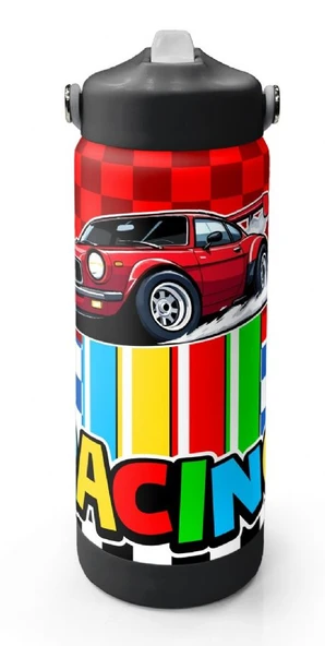 Coral High 650 ml Erkek Çocuk Kırmızı Racing Araba Baskılı Çelik Suluk/Matara (Pipetli) 38339 ürün görseli 1