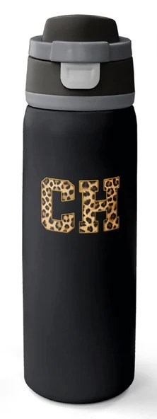 Coral High 800 ml Kız Çocuk Siyah Kahverengi Leopar CH Desenli Pipetli ve Direkt İçim Çelik Termos/Matara - 38506 ürün görseli 1