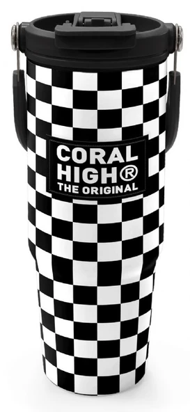 Coral High 900 ml Kız Çocuk Siyah Beyaz Dama Desenli Çelik Termos /Matara - 38717 ürün görseli 1