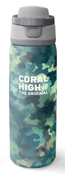 Coral High 800 ml Erkek Çocuk Nefti Kamuflaj Desenli Pipetli ve Direkt İçim Çelik Termos/Matara - 38520 ürün görseli 1