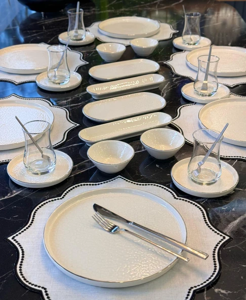 32 Parça Modern Krem Kahvaltı Takımı Platin - Resim 2