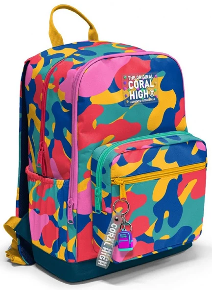 Coral High Dört Gözlü İlk ve Ortaokul Çantası - Unisex Renkli Kamuflaj Desenli 33232 ürün görseli 1