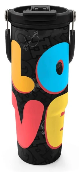 Coral High 900 ml Erkek Çocuk Siyah Çok Renkli Love Baskılı Çelik Termos /Matara - 38706 ürün görseli 1