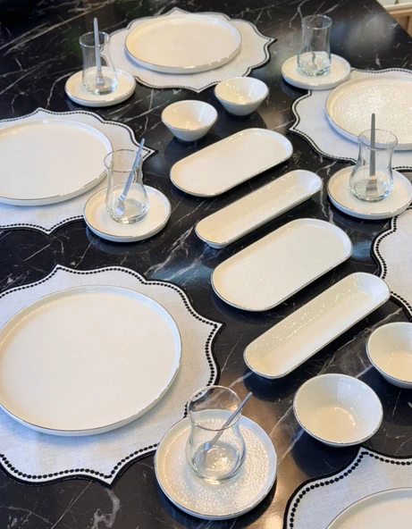 32 Parça Modern Krem Kahvaltı Takımı Platin - Resim 3