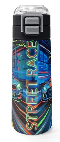 Coral High 500 ml Erkek Çocuk Siyah Yarış Arabası Baskılı Çelik Termos Matara - Okul Suluğu ürün görseli 1