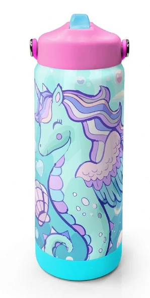 Coral High 650 ml Kız Çocuk Su Yeşili Unicorn Baskılı Çelik Suluk/Matara (Pipetli) 38338 ürün görseli 1