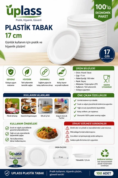 Uplass Plastik Tabak 17 cm  100'lü - Resim 2