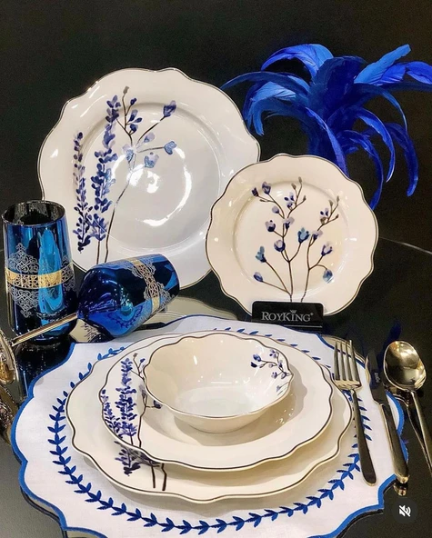 24 Parça 6 Kişilik Porselen Yemek Takımı Zarif Blue Branch ürün görseli 1