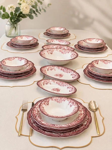 29 Parça 6 Kişilik Porselen Yemek Takımı Velour Maroon ürün görseli 1