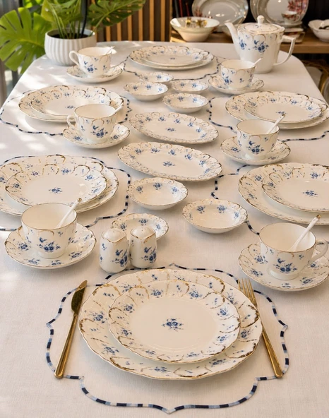 44 Parça Queen Blue Porselen Kahvaltı Takımı ürün görseli 1