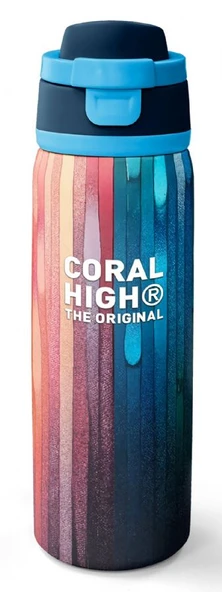 Coral High 800 ml Erkek Çocuk Lacivert Çok Renkli Çizgi Desenli Pipetli ve Direkt İçim Çelik Termos/Matara - 38550 ürün görseli 1