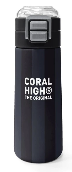 Coral High 500 ml Erkek Çocuk Siyah Gri Çizgi Desenli Çelik Termos Matara - Okul Suluğu ürün görseli 1