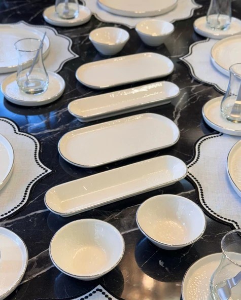 32 Parça Modern Krem Kahvaltı Takımı Platin - Resim 4